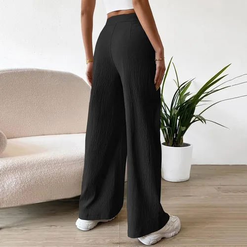 Vista 5 de Wide Leg Trouser Pants for Women Plus Size Casual High Waisted Tie Side Plicated Straight Leg Pants with Pockets