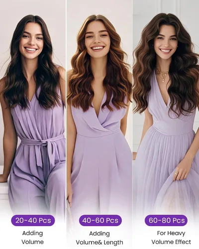 Vista 7 de LaaVoo Extensiones adhesivas de cabello humano real, color negro azabache, extensiones de cabello humano liso y sedoso, 10 pulgadas, 20