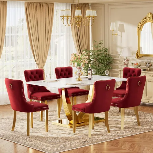 Vista 22 de Juego de mesa de comedor de cristal moderno de mediados de siglo para 4, 63 pulgadas, juego de comedor rectangular grande de lujo con parte superior
