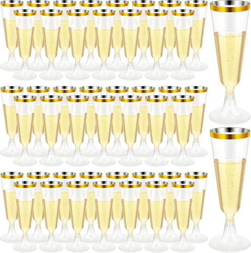 Vista 9 de CHENGU Paquete de 200 copas de champán de plástico de 5 onzas, copas de vino desechables para tostar, copas de champán para bodas, fiestas, copas