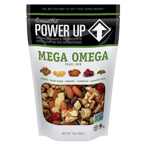 Vista 22 de Power Up Mega Omega Trail Mix Gourmet Nut - Bolsa de mezcla de frutos secos, 14 onzas