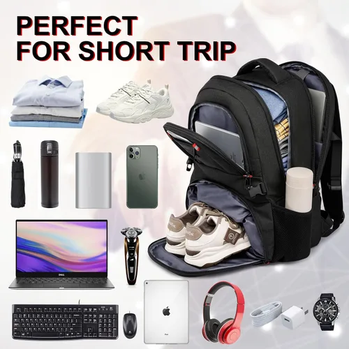 Vista 4 de ZUBOND Mochila con compartimento para zapatos para hombres y mujeres, mochila de viaje para laptop de 17.3 pulgadas con puerto USB, mochila