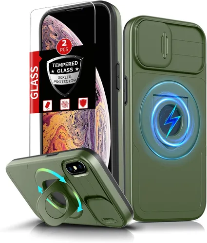 Vista 75 de Funda magnética para iPhone 11 Pro compatible con carga inalámbrica MagSafe, con 2 protectores de pantalla, anillo kickstand de 360° integrado +