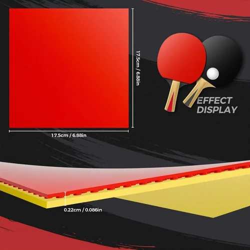Vista 6 de Esponja de goma de PingPong rojo/negro de 0.087 in de repuesto para bate de tenis de mesa, accesorios de 2 unids/set