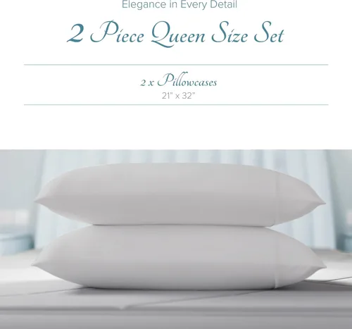 Vista 4 de Carressa Linen - Juego de sábanas de algodón 100% de 1000 hilos (Plata, funda de almohada estándar de 2 piezas)