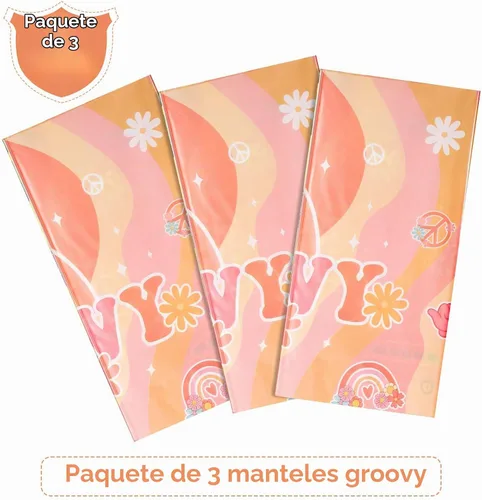 Vista 4 de Tiamon - 3 manteles de plástico con diseño de arco iris, para fiesta hippie