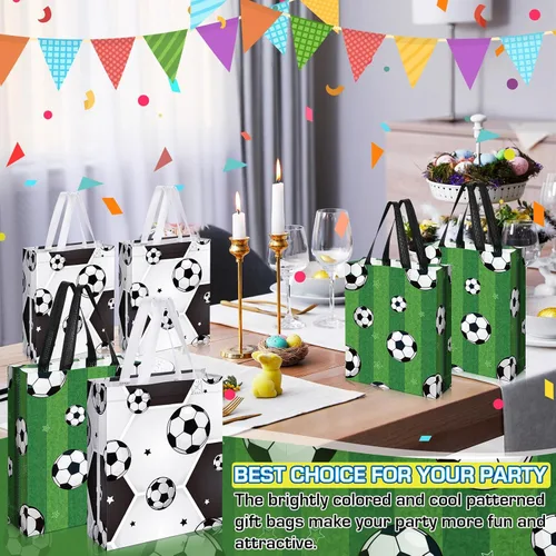 Vista 7 de Silkfly 30 bolsas de recuerdo de fiesta de fútbol de 10 x 12 pulgadas, bolsas de regalo de fútbol con asa, bolsas reutilizables de fútbol no tejidas