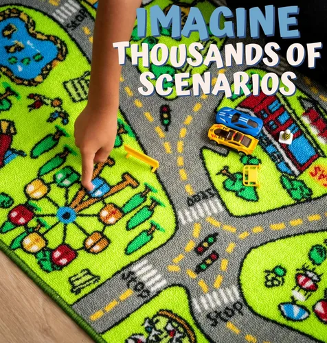 Vista 3 de ToyVelt Alfombra de Juego para Niños - Mediano 43" x 26" Tapete Educativo de Tráfico de Carreteras de la Ciudad para Niños de 3 a 12 Años - Alfombra