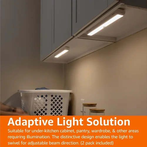 Vista 8 de Amazon Basics Barra de luz LED USB/funciona con pilas, sensor de movimiento giratorio, luces adhesivas, 250 lúmenes, 12 pulgadas, iluminación debajo