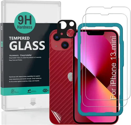 Vista 9 de Ibywind Protector de pantalla para iPhone 13, 2 unidades, vidrio templado de dureza 9H y protector de lente de cámara, con marco de alineación
