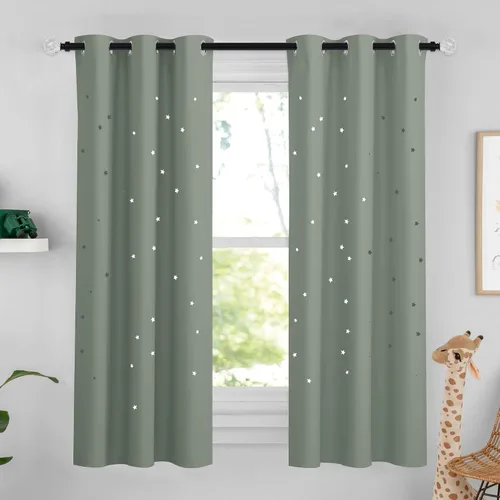 Vista 45 de NICETOWN - Cortinas de oscurecimiento de habitación con estrellas en rosa bebé, de 45 pulgadas de largo para dormitorio de niñas, cortinas