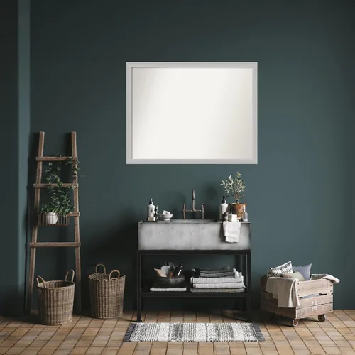 Vista 268 de Amanti Art Silver Bathroom Mirror for Over Sink, 26x35 Custom Made Marred Pewter Rectangle Vanity Mirror, Large Casual Wood Frame, Hangs Horizonally