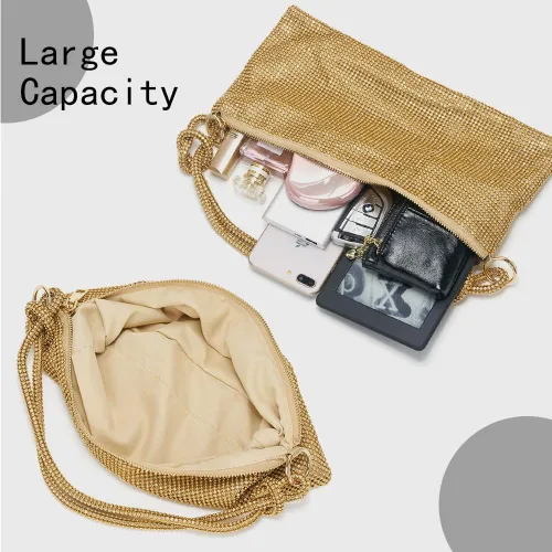 Vista 2 de Bolso de mano con diamantes de imitación para mujer, bolso de noche brillante con purpurina, bolso Hobo para graduación, cóctel, fiesta, boda