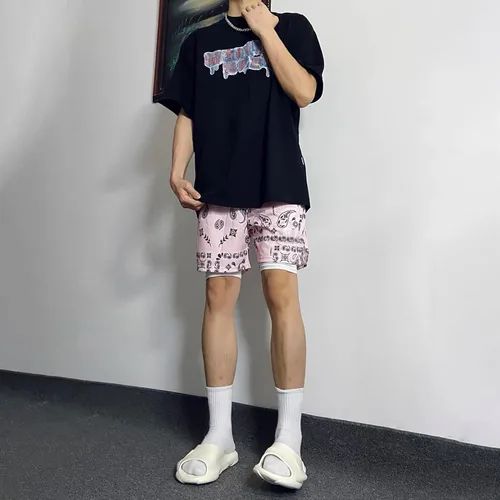 Vista 3 de BOOMLEMON Pantalones cortos de cachemira para hombre con estampado gráfico retro casual, pantalones cortos atléticos para gimnasio, baloncesto