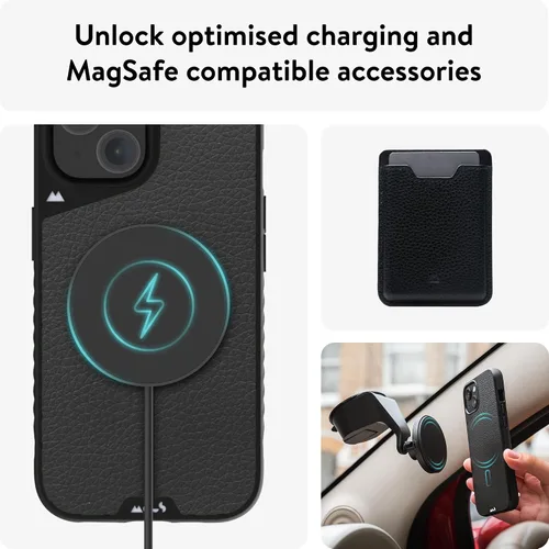 Vista 5 de Mous - Funda para iPhone 15 compatible con MagSafe Limitless 5.0, cuero negro, funda protectora para iPhone 15, funda para teléfono a prueba