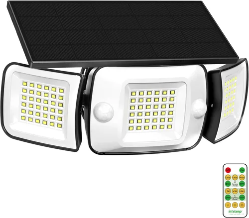 Vista 6 de intelamp Luces de Inundación Solares para Exteriores Impermeables, 6000 mAh, 1200 lúmenes, funciona con energía solar, doble sensor de movimiento