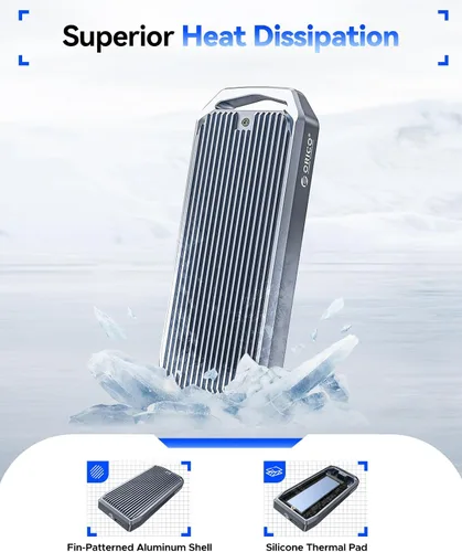 Vista 4 de ORICO Carcasa para SSD M.2 USB4 de 40 Gbps, soporta SSD M.2 NVMe de hasta 8 TB, funda de aleación de aluminio con aletas, cable USB-C a USB-A y C 2