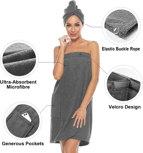 Vista 4 de Orrpally Bata de Envoltura de Ducha para Mujer, Toalla de Envoltura de Baño, Bata de Spa, Envoltura Corporal Ajustable