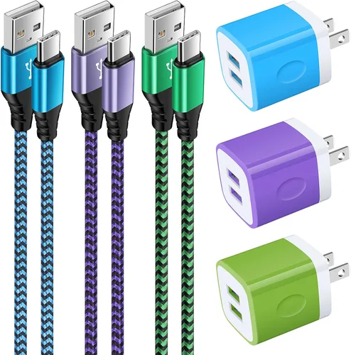 Vista 11 de Cargador USB tipo C enchufe de doble puerto cargador de pared rápido bloque de carga de teléfono con 2 cables C de 6 pies para Samsung Galaxy S26