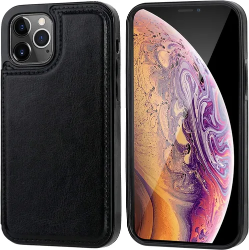 Vista 3 de ONETOP Compatible con iPhone 12 Compatible con iPhone 12 Pro Funda Cartera con Portarjetas, Funda de Cuero PU con Soporte y Ranuras para Tarjetas