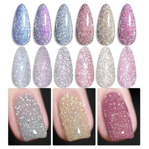 Vista 10 de Born Pretty - Esmalte de uñas en gel con purpurina reflectante roja, esmalte de uñas en gel con purpurina de Navidad, esmalte de uñas brillante