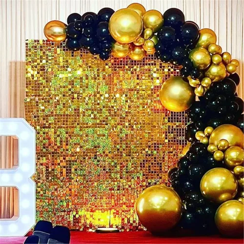 Vista 31 de 12 paneles cuadrados de lentejuelas brillantes para pared color azul claro (Baby Blue) telón de fondo decorativo para fiestas de bodas