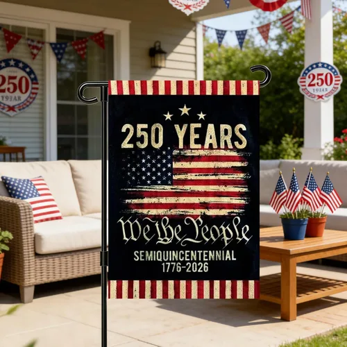 Vista 6 de Banderas de jardín con el 250 aniversario de Estados Unidos para exteriores, bandera de Estados Unidos del 250 aniversario con rayas de estrellas
