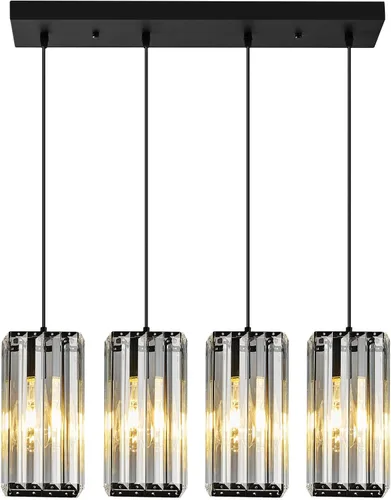 Vista 19 de Lámpara colgante moderna cromada rectangular de iluminación colgante mini candelabros de cristal, lámpara colgante ajustable para cocina, isla