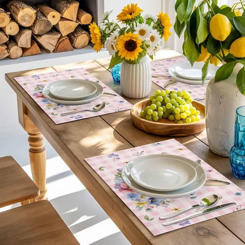 Vista 8 de Juego de 4 manteles individuales de Pascua con diseño de conejo, tela de arpillera tejida lavable para mesa de comedor cuadrada, rectangular