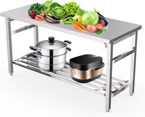 Vista 10 de GaoMon Mesa de trabajo de acero inoxidable de 24 x 47 pulgadas para preparación y trabajo, mesa de trabajo plegable NSF resistente para preparación