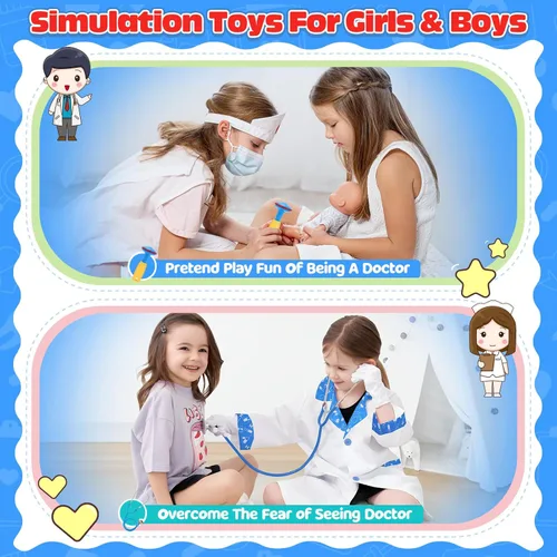 Vista 7 de Kit de doctor para niñas, juego de médicos para niños pequeños, 22 piezas, regalo de juego de doctor para niños, juego de juguetes médicos con juego