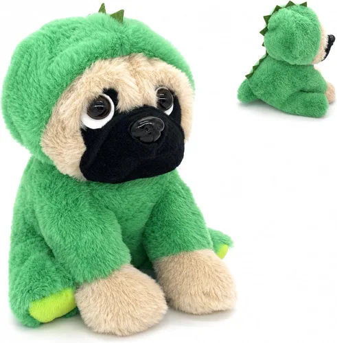 Vista 11 de Peluche de pug en disfraz de diablo de 10 pulgadas, color rojo para cumpleaños soft polyester dog with move down hood for nursery decor and