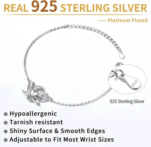 Vista 5 de ChicSilver - Pulsera delicada con cadena de eslabones de plata esterlina, personalizada con corazón, estrella, luna, punto o loto pequeños, plata