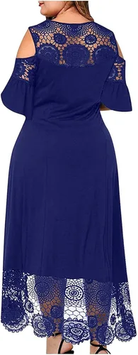 Vista 4 de MOBCTG Vestidos de talla grande para mujer, vestido de encaje con costuras de encaje con volantes, manga corta, sin tirantes, vestido de tubo