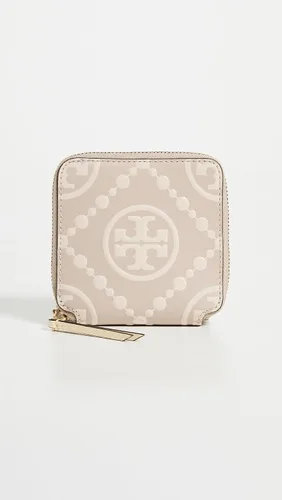 Vista 2 de Tory Burch Billetera plegable en relieve T Monogram Contrast para mujer, Longan Nueva crema, Compacto