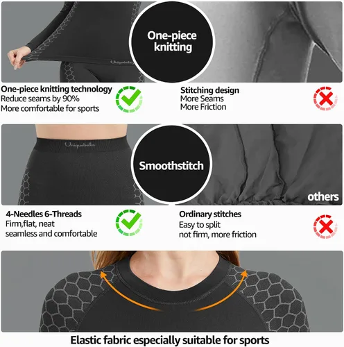 Vista 5 de UNIQUEBELLA Ropa interior térmica para mujer, capas base térmicas para mujer, ropa de esquí de compresión atlética larga