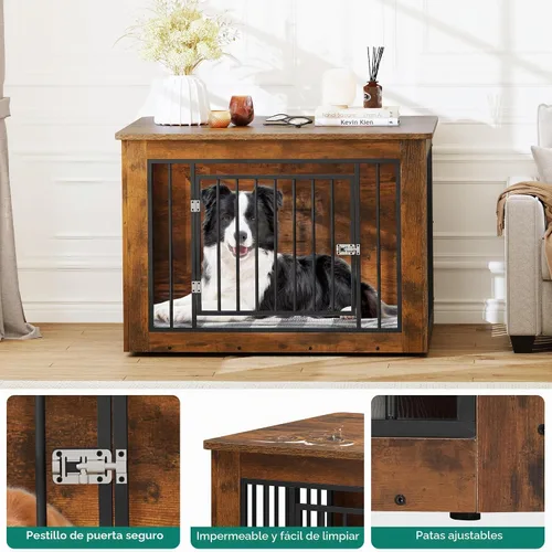 Vista 3 de YITAHOME Mueble de jaula para perros grandes, mesa auxiliar lateral, perrera moderna para perros de interior de hasta 60 libras, jaula de fusión