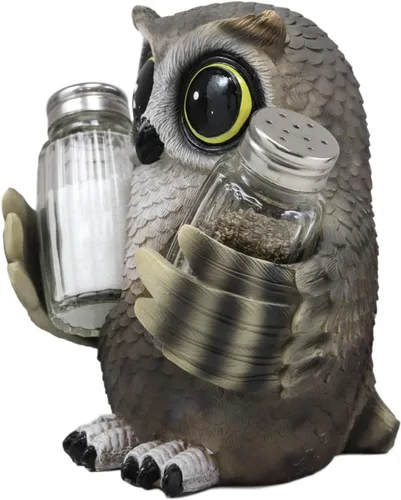 Vista 3 de Ebros Gift Whimsical Owlet Baby Owl con grandes ojos redondos de cristal, salero y pimentero, juego de figuras de exhibición de 6 pulgadas de alto