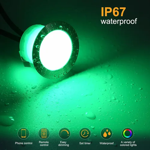 Vista 2 de Lámpara Bluetooth de bajo voltaje empotrable RGB a prueba de agua para intemperie, patio, pasillo, escalera, decoración de jardín. D45 RGBW