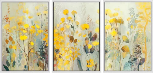 Vista 8 de SIGNWIN Lienzo enmarcado para pared, juego de arte de campos pastorales, flores silvestres, campo rústico, paisaje, floral, ilustraciones modernas