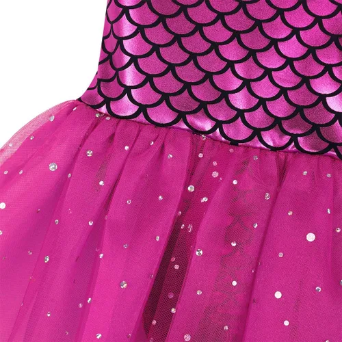 Vista 6 de Freebily Vestido tutú de princesa con tirantes brillantes, escamas de pez, gimnasia, ballet, leotardo