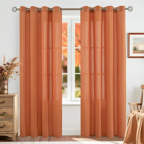 Vista 31 de BGment Cortinas cortas de lino transparente de 40 pulgadas para cafetería, con ojales, filtrado de luz, semitransparentes para ventanas pequeñas