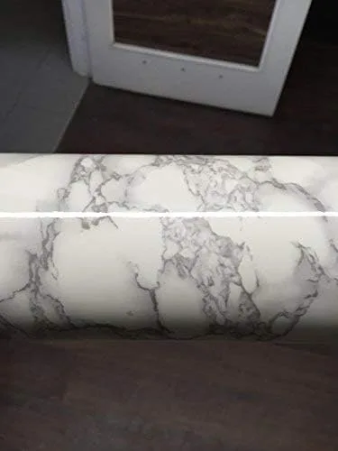 Vista 4 de VViViD XPO - Rollo de película extra grande de vinilo brillante con mármol blanco y gris (12 x 48 pulgadas)