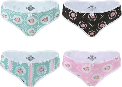 Vista 7 de Littleforbig Ropa interior de algodón suave para mujer, cómoda ropa interior hipster, paquete de 4 calzones, Shabby Chic