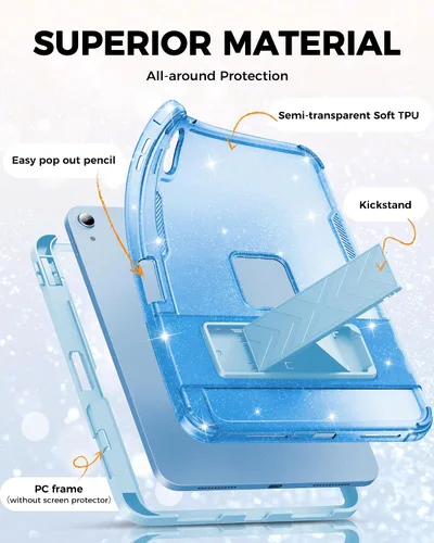 Vista 3 de INFILAND Funda para iPad A16 de 11 pulgadas 11ª generación, Funda para iPad 10ª generación de 10.9 pulgadas con purpurina semitransparente, a prueba