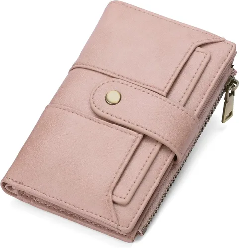 Vista 11 de SENDEFN Cartera pequeña de cuero para mujer, con bloqueo RFID, tarjetero con doble cremallera, monedero plegable