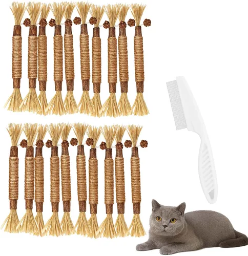 Vista 7 de Natural Silvervine Dental Sticks,Silvervine Sticks Cat Toy,Natural Chew Stick for Dental Care Teeth Cleaning,Catnip Cat Toys for Indoor Cats (10PCS)
