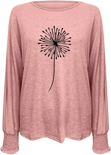Vista 5 de Womens Casual Long Sleeve Tops Dandelion Print Round Neck T-Shirt Lightweight 2023 Fall Graphic Tee Pullover Tops