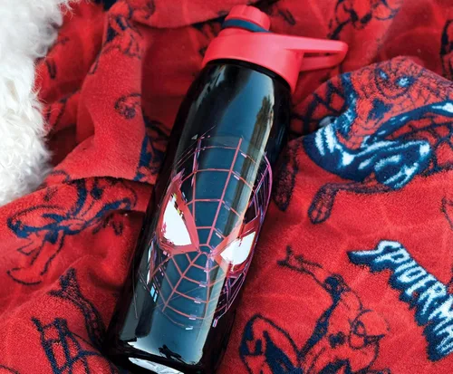 Vista 6 de Spider-Man Marvel Miles Morales - Botella de agua deportiva de 28 onzas, jarra de agua de plástico sin BPA con tapa superior de rosca a prueba