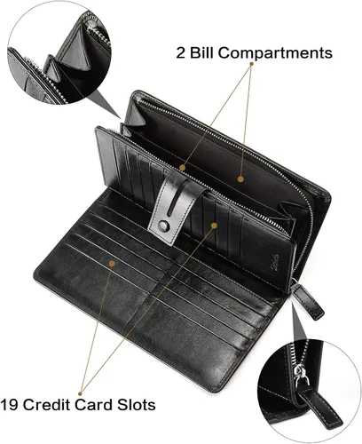 Vista 4 de BOSTANTEN Carteras de cuero para mujer con bloqueo RFID de gran capacidad, tarjetero triple para mujer